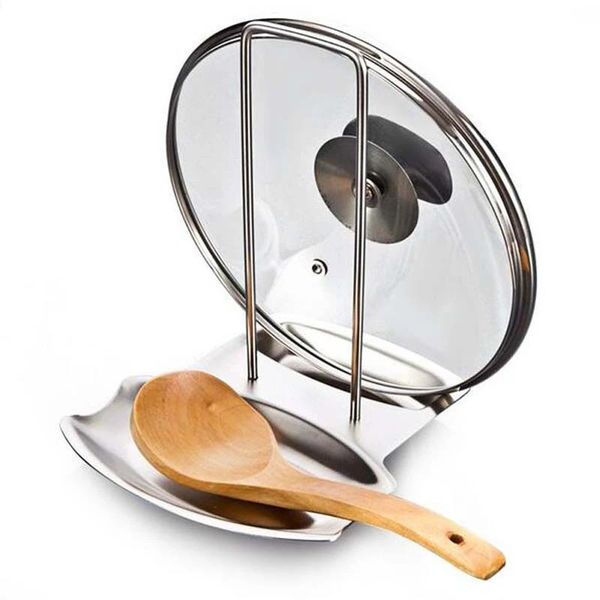 Pot Lid Holders Scoop Holder Stainless Steel Pot Cover Rack And Spoon Rack Multifunctional Kitchen Storage Rack
