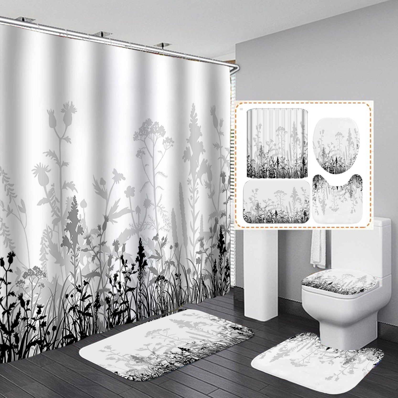 YL-37446 bathroom toilet punch-free curtain waterproof anti-light roller blinds toilet toilet block curtain toilet three-piece set