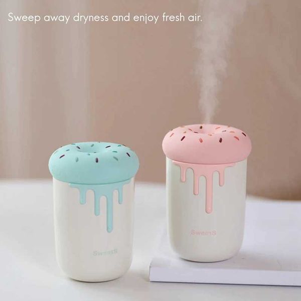 Humidifiers 250Ml cute donut air humidifier USB aromatherapy diffuser with romantic LED lights mini car atomizer M240829 CL250104