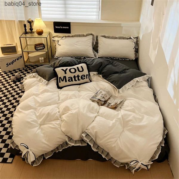 Bedding sets Bowknot Bedclothes Lace Style Bed Sheets Set Skin-friendly Bedding Set Single Double King Duvet Cover Bed Linen Set For Girls L