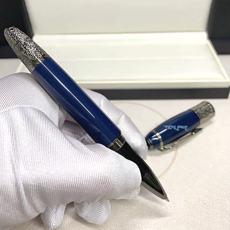 Limited Edition Writer Dantonio Defoe Rollerball Pen Ballpoint Pen Blue & Black Resin Office School Writing Fountain Pens With Serial Number