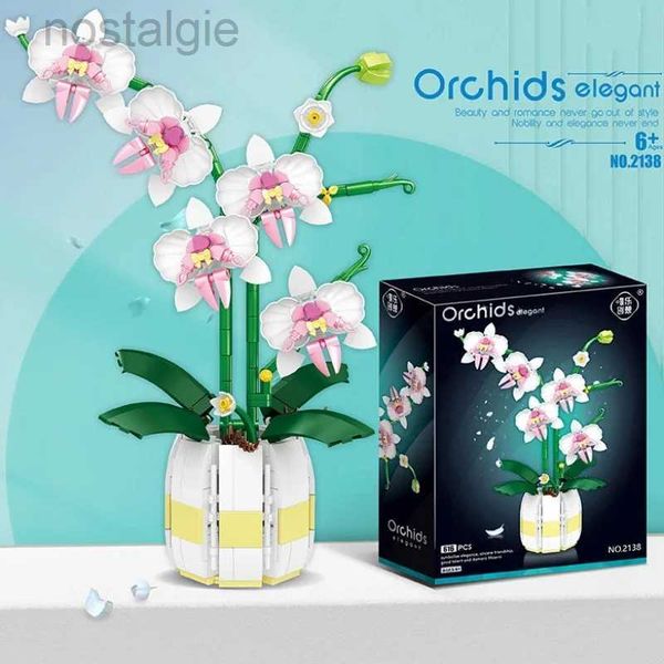Blocks Moth Orchid Potted Building Blocks Bouquet Home Desktop Decoration Flower Puzzle Toy for Childrens Creative Holiday Gift 240401