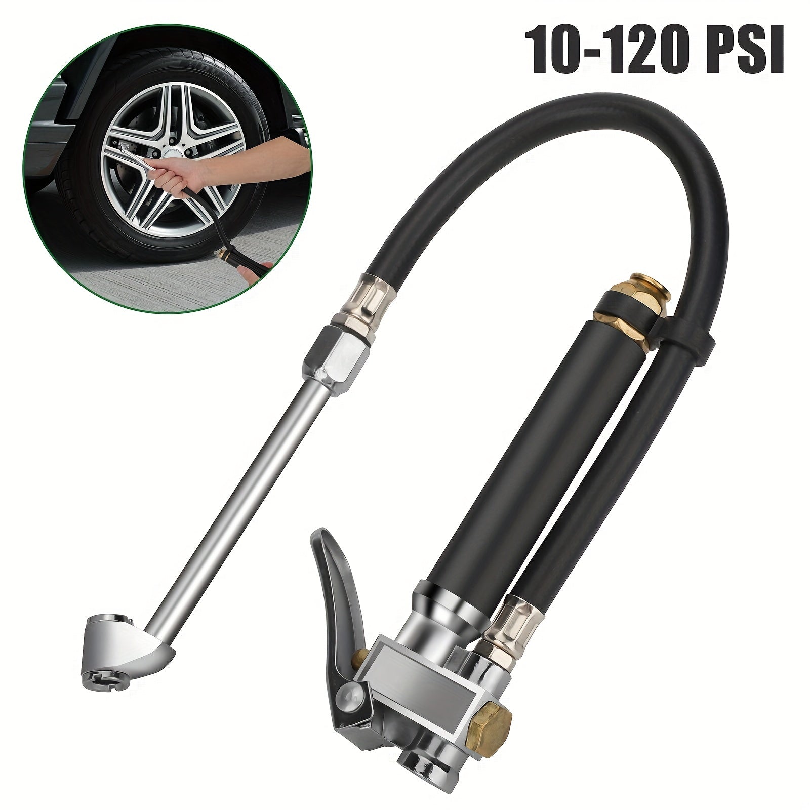 TEMU Air Tire Inflator With Pressure Gauge, Dual Head 12" Compressor Rubber Hose For Trucks, Rvs, Motorcycles & Bicycles