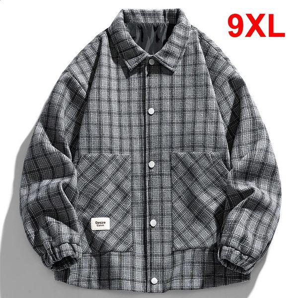 Plaid Jacket Men Harajuku Woolen Jacket Coat Plus Size 8XL Spring Autumn Plaid Coats Male Outerwear Big Size 8XL 240812