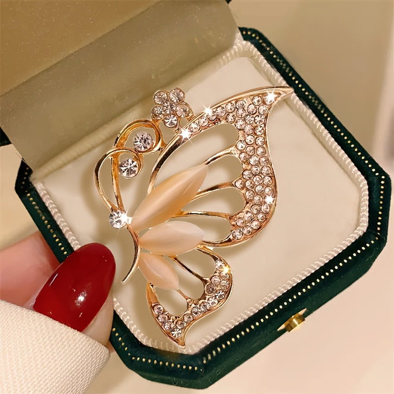 TEMU 1pc Elegant Golden Brooch With Sparkling Synthetic Crystals - Lightweight For Scarves, Sweaters, Coats - Weddings, Vacations, Mother’s Day,
