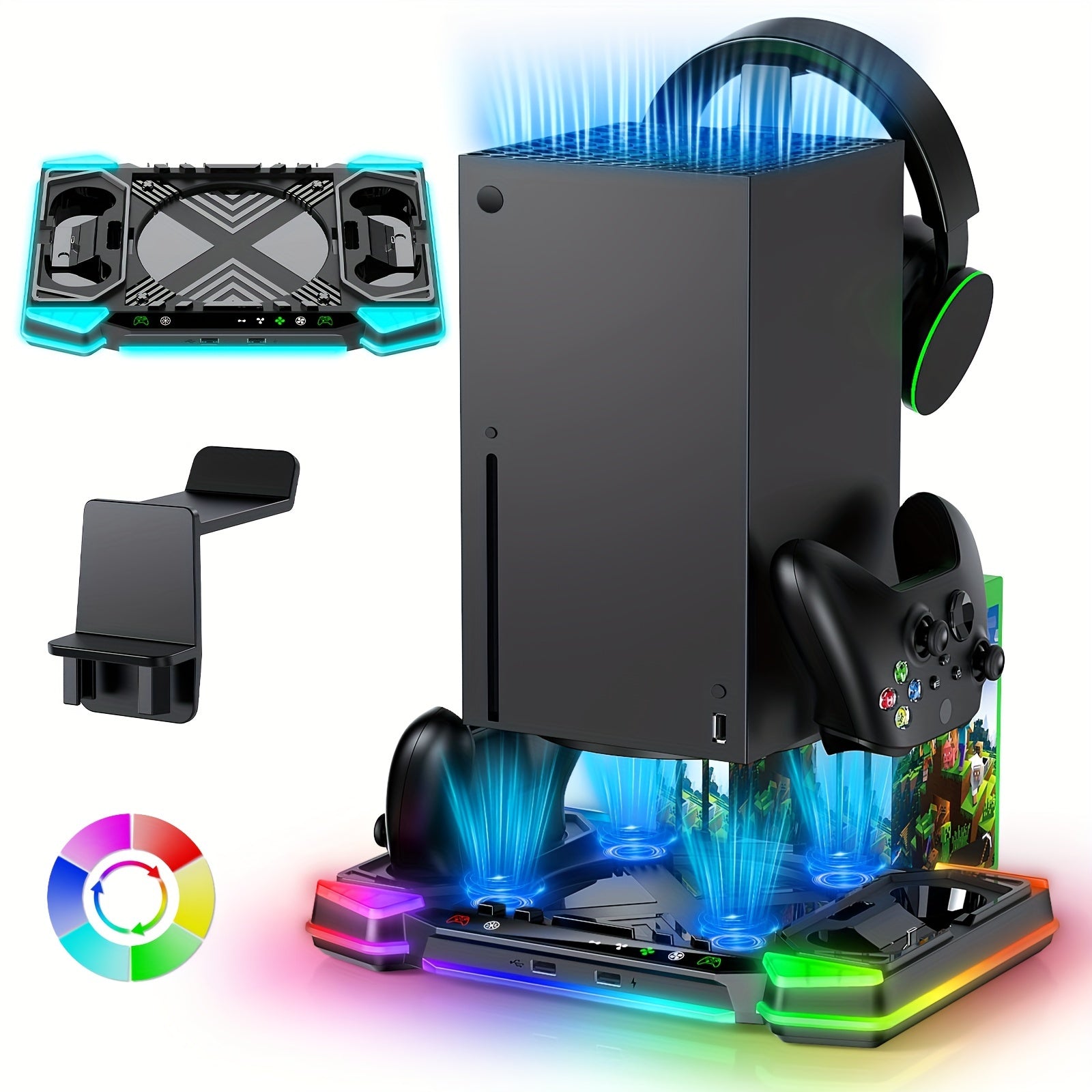 TEMU Cooling Stand Charging Station For Console And Controller, Cooling Fan Charger Dock Accessory For With 11 Rgb Lighting , Game Storage
