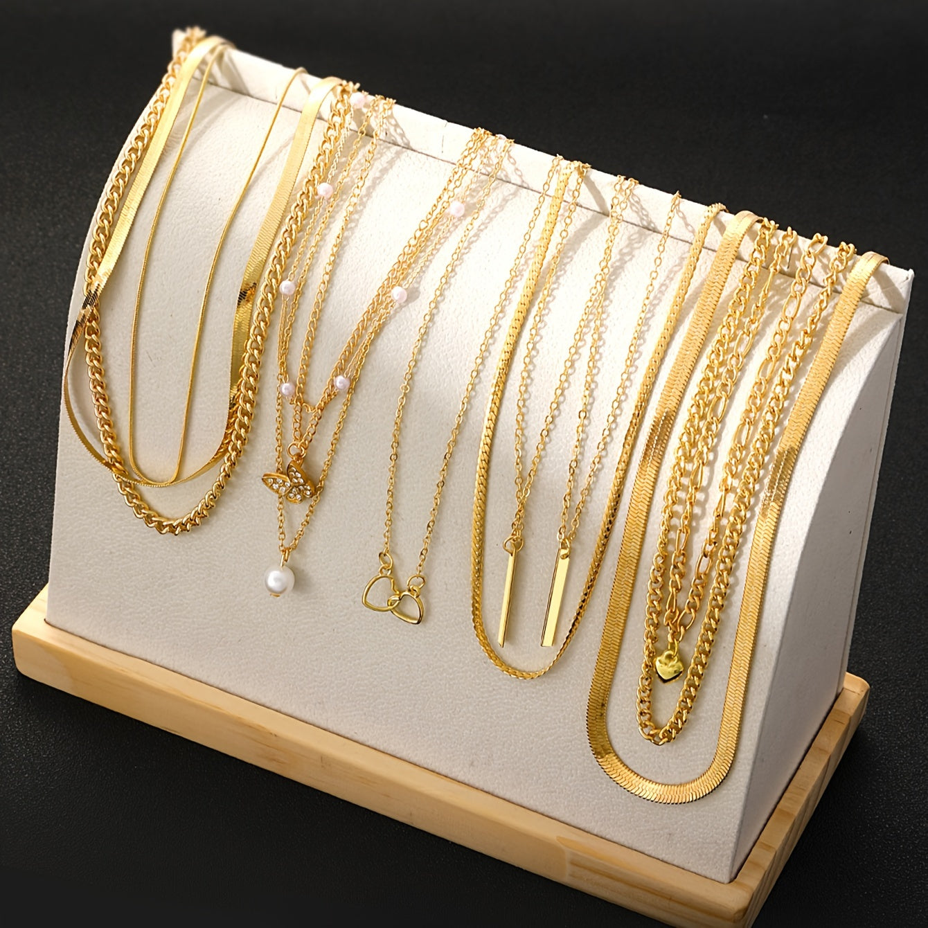 TEMU 11pcs Fashionable Simple Elegant Vintage Heart Geometric Bar Snake Chain Metal Pendant Necklace Set For Holiday Party Date Casual Attire