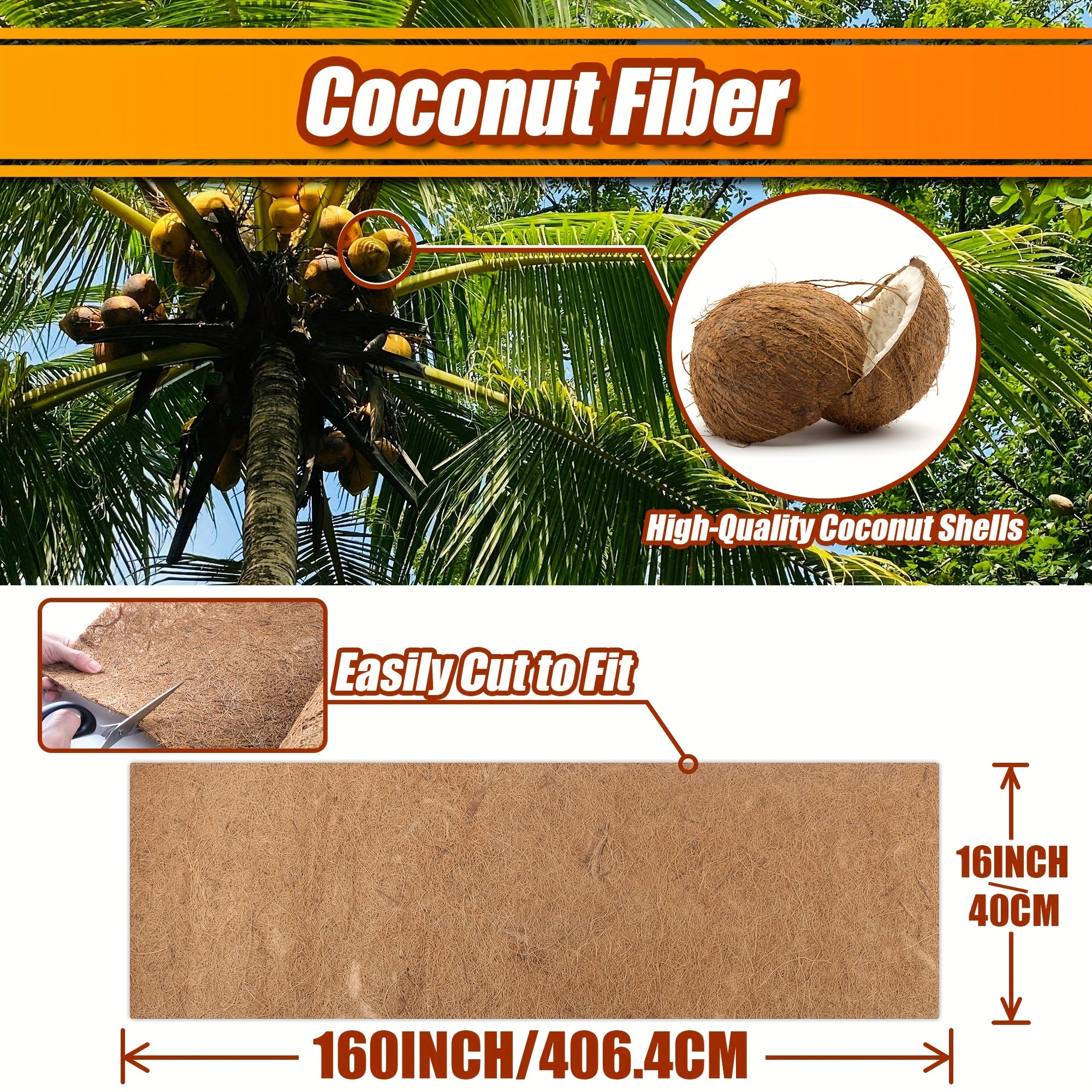 TEMU 1pc 160-40 Inch Roll, Natural Coconut Fiber For Planters, Versatile Flower Baskets, Garden Decoration, Animal Pet Pads