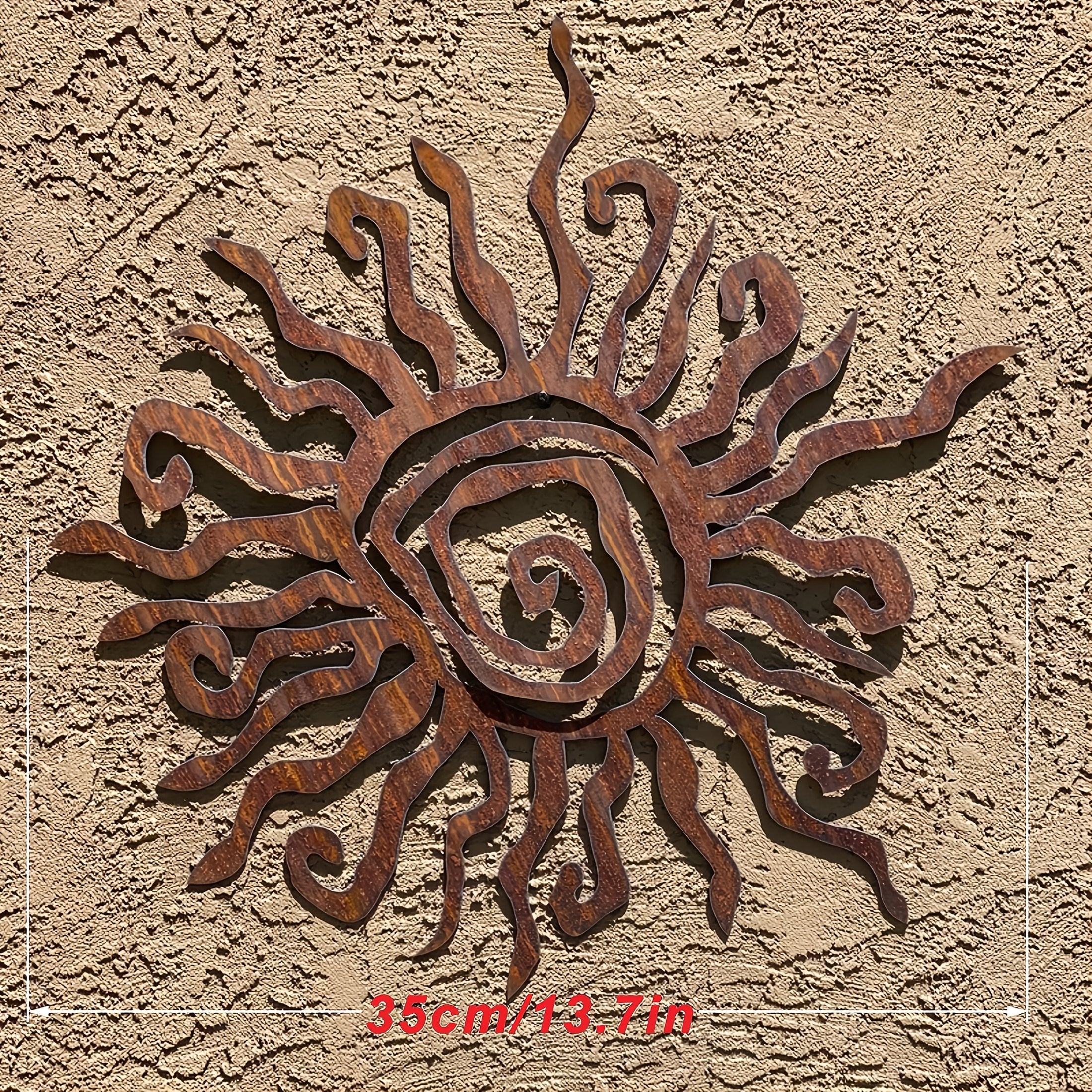 TEMU Rustic Iron Sun Wall Decor - Durable Indoor-outdoor Metal Art With Rusty Golden Finish, No Power Needed, Artistic For Garden, Patio & Home