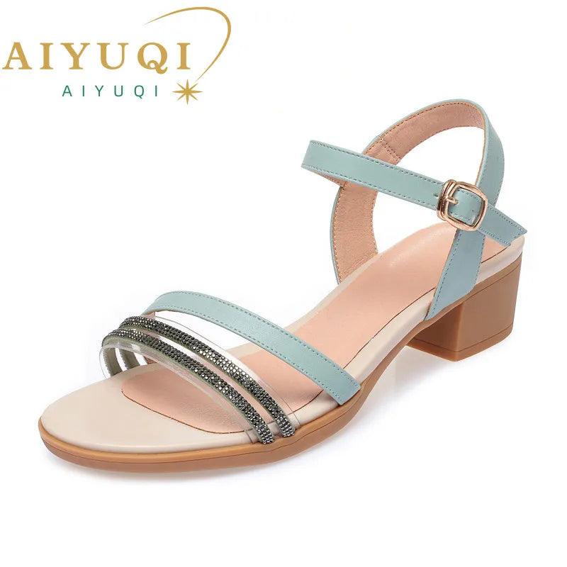 AIYUQI Sandals Summer Girls Fish Mouth Fashion Rhinestone Women Sandals Breathable Large Size Women Sandals