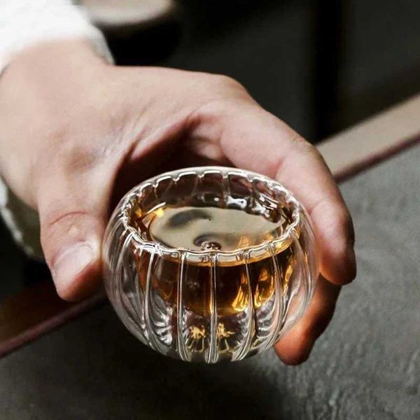 26Pcs 50ml Transparent Striped Glass Pumpkin Shape Tea Cup Heat-Resistant Oatmeal Milk Coffee Cup Household Tea Mug Drinkware Y250118