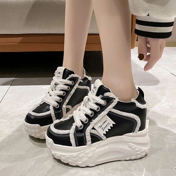 Spring Women Leather Chunky Autumn 10CM Thick Sole Non Slip Casual Vulcanized Shoes Sport High Platform Sneakers Woman dhshoesw