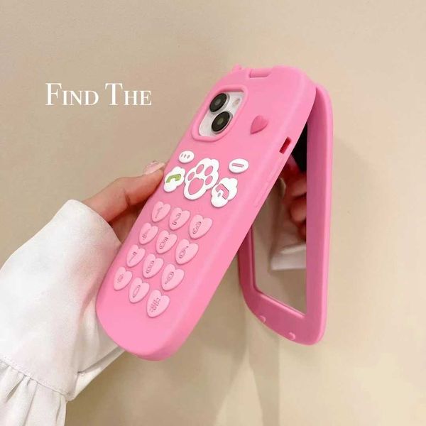Cell Phone Cases Cute 3D hot pink bow phone case model flip mirror silicone shell suitable for iPhone 15 14 12 Pro Max 11 shock-absorbing so