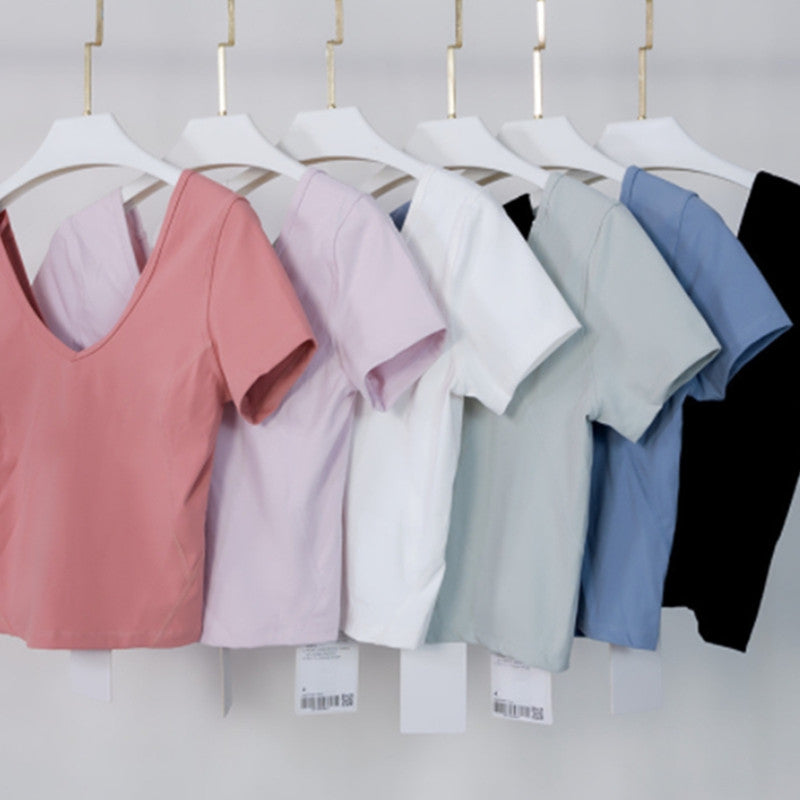 Yoga Outfit Women&#039;s Sports T-shirt Fitness Clothing Woman yoga V Shorts Sleeve Workout Shirts Gym Tops Active Wear Yoga leggings Clothes Ladies