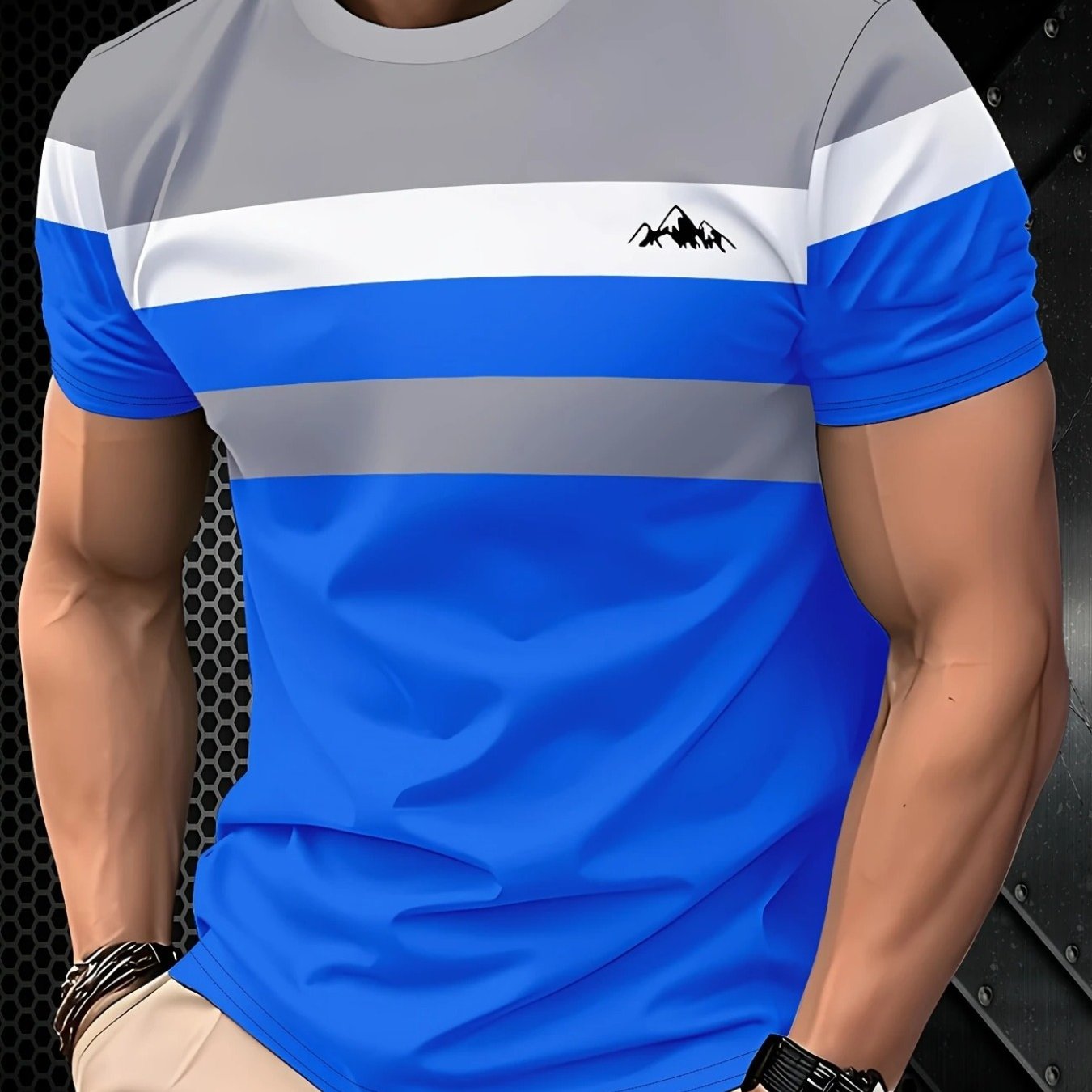 TEMU Men' Fashion, Lightweight Short-sleeved Tops, Casual Trendy Neck Short-sleeved T-shirts, Creative Pattern Contrasting Color Printing Design