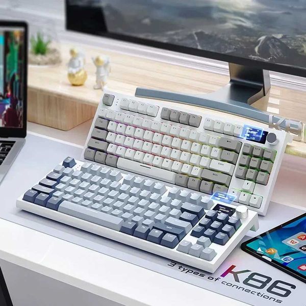 Keyboards Attack Shark K86 Wireless Mechanical KeyboardTFT Screen RGBHot SwapMetal KnobTri-mode ConnectivityMacro Gaming Keyboard y240910