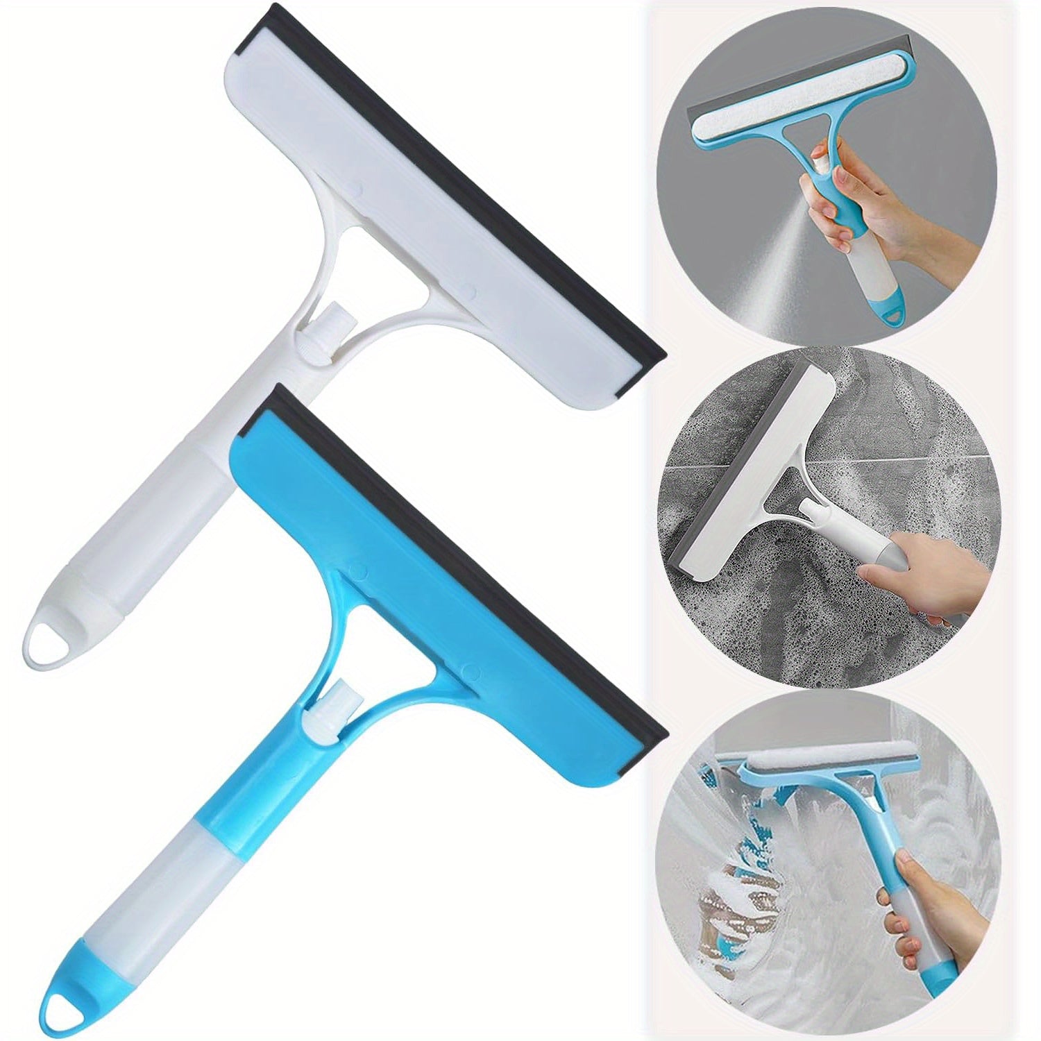 TEMU 2 -purpose Shower Squeegee For Shower Glass Door, Shower Glass Cleaner Squeegee With Spray, Washer, Wiper, 3 Functions In 1, Perfect Household