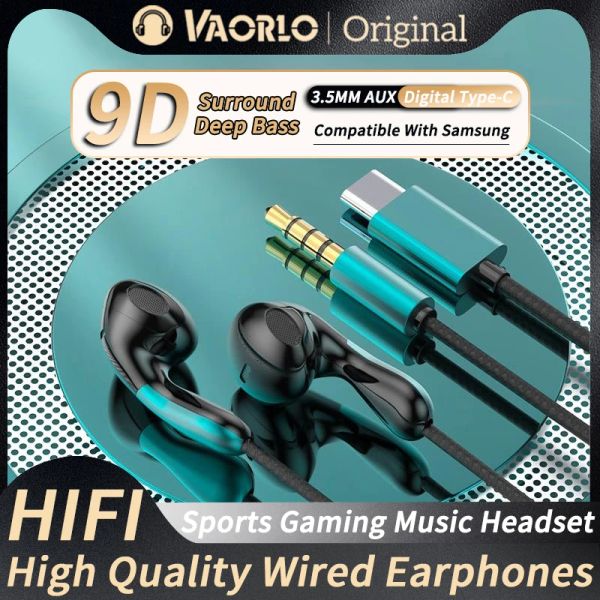 9D HIFI Heavy Bass Waterdrop Style Wired Earphones 3.5MM AUX-Type-C Digital Chip Headsets For Samsung Xiaomi Android Tablet PC