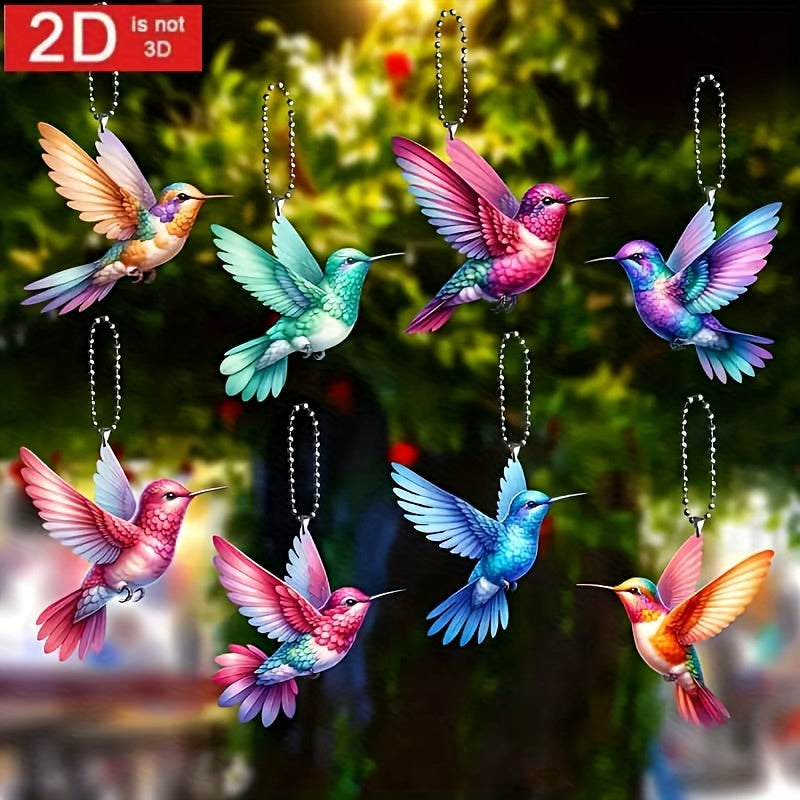 TEMU 2d Flat, 8pcs Set Of Colorful Hummingbird Acrylic Holiday Pendant- For Home, Office, Car, And Party Decoration| Ideal Gift Accessory, 2d Flat