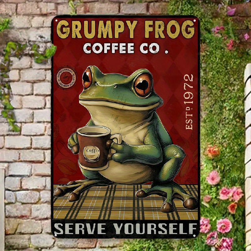 TEMU Frog Metal Wall Decor Tin Sign And Coffee Wall Decor Vintage Tin Sign Frog Coffee Co. Serve Kitchen Metal Sign Vintage Bar Home Wall Decoration