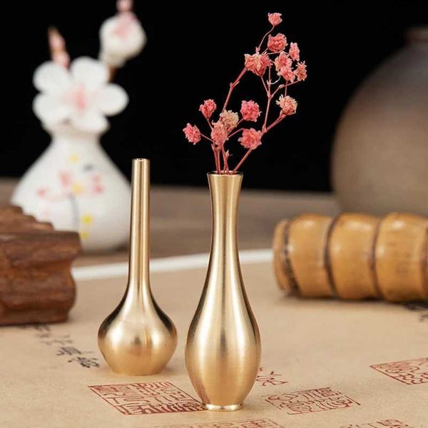 Vases Mini Pure Copper Vase Gold Home Decor Living Room Decoration Antique Vase Tall Vase Unique Flower Vase Nordic Vase z241212