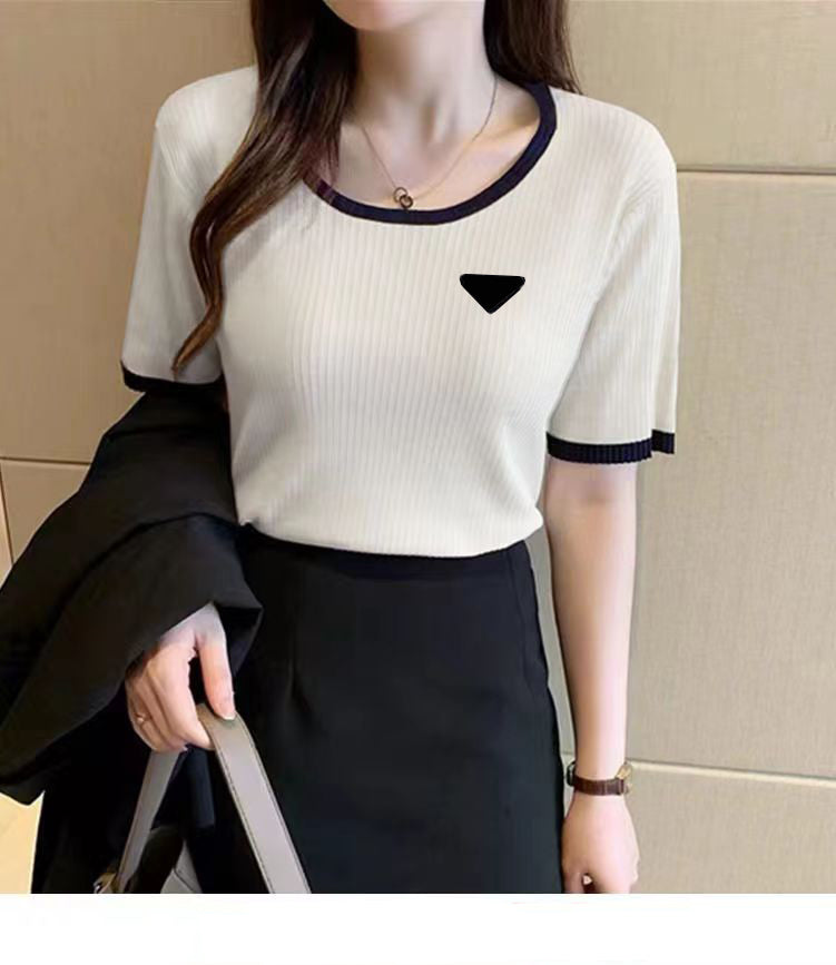 Womens Tshirts Tops Sweater Knits Tees Round Neck Lady Slim Sweaters Short Sleeve Shirts Spring Autumn Style Size S-XL