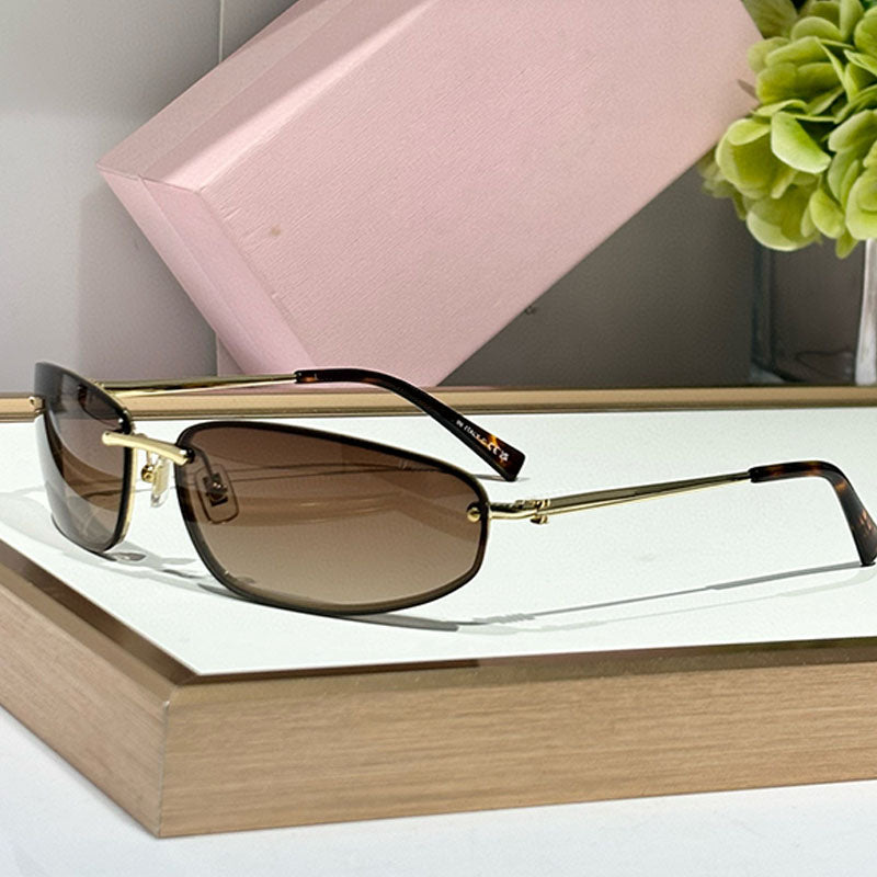 Runway Sunglasses Designer Womens Regard Glasses Metal Frame Curved Design Playful Mirrored Lenses Glasses MUA50S Dark Brown Color Lenses Sun Glasse