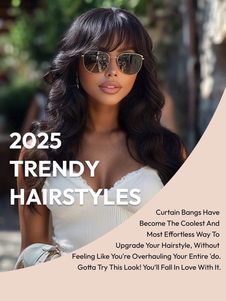 Unice Bye-Bye Knots 7x5 Lace Wig Fluffy Natural Loose Wave Curtain Bangs Wig 180% Density