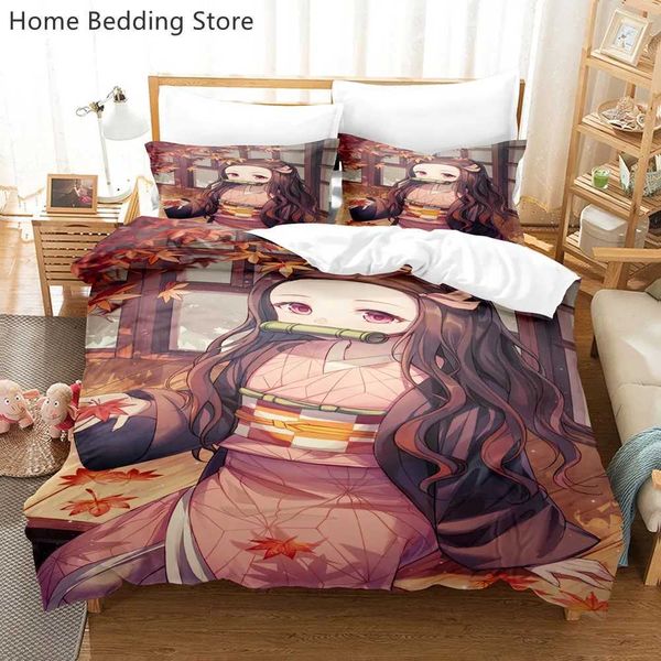 Bedding sets Demon Slayer Bedding Childrens Boys and Girls Bedding Linen Queen King Full Double Size New Anime Kamado Nezuko Down Duvet Cove