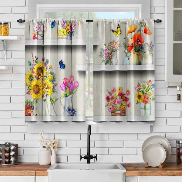 2 Panel Flower Kitchen CurtainsSuower Curtains Short Cafe Curtain for Living Ro Abstract Aesthetic Art DecorT250122