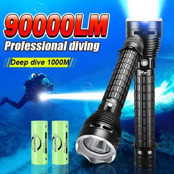 90000LM Powerful D Diving Flashlight Super Bright XHP360 Profional Underwater Torch IPX8 Waterproof Lamp Use 26650 BatteryXJ241230