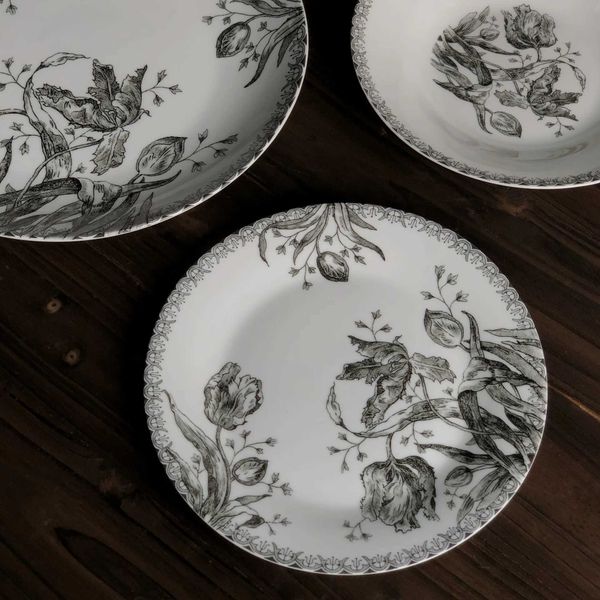 French Vintage Dining Plate Black Tip Plate Household Ritual Set Western Food Dessert Cake Plate Afternoon Tea Cake Plate Y250208