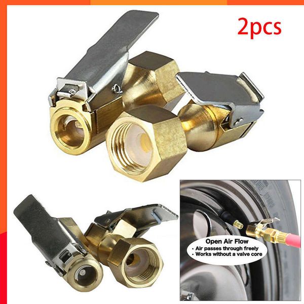 New 2PCS Brass Tire iator Locking on Chuck Air Compressor Pump Adapter with clip Connector Car Accessories
