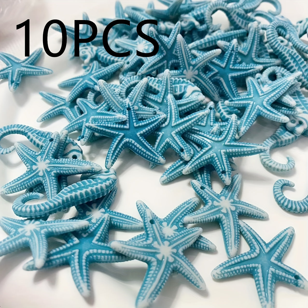 TEMU 10pcs Bohemian Style Blue Starfish Pendants, Acrylic Charms For Making, Handmade Boho Beach Accessories For Bracelets, Necklaces, Earrings,