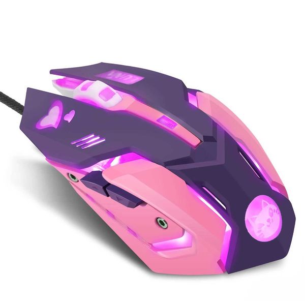 High Quality Silent Pink Light Purple Glow Anime Cute Computer Mouse Wired Optical Gaming Mouse Z250102