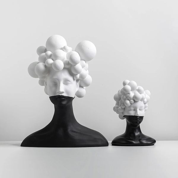 Bubble Hairstyle Girls Resin Crafts Figure Statue Home Living Room Creative Personality Ornaments Table Sculpture Decorations Z250110