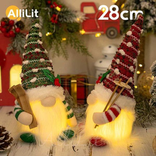 AlliLit 2024 Christmas Doll Sled Elf Skiing Dwarf with LED Lights Christmas Decoration Home Christmas 2024 New Year 28cm CL241016