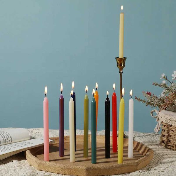 12 Pcs-box Colorful Long Stick Candles Festival Atmosphere Decoration Y240815