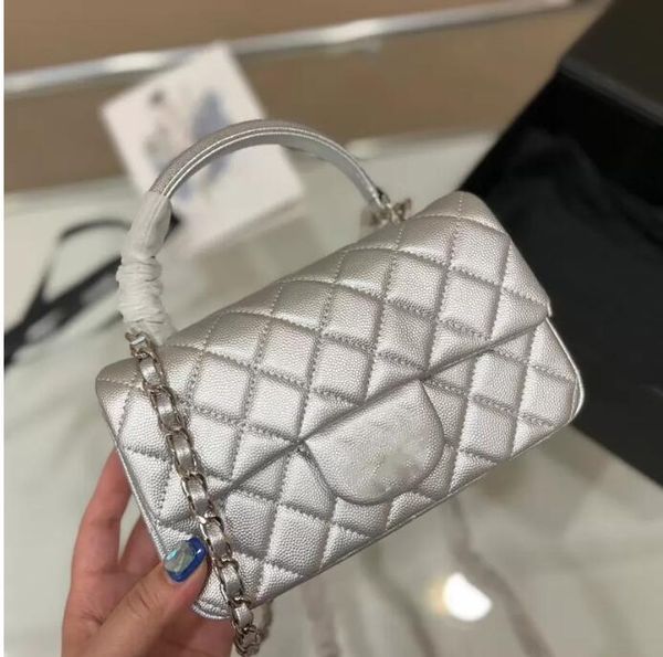 22Ss Hand Flap Bag Classic Top Caviar Grain Cowhide Leather Quilted Plaid Weave Chain Gold Hardware Shoulder Messenger Bag Luxury Designer