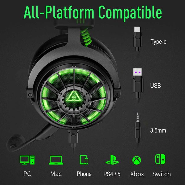 Cell Phone Earphones EKSA E5000 Pro gaming headset for PC-4-Xbox-Switch 7.1 wired headphone console Q240321