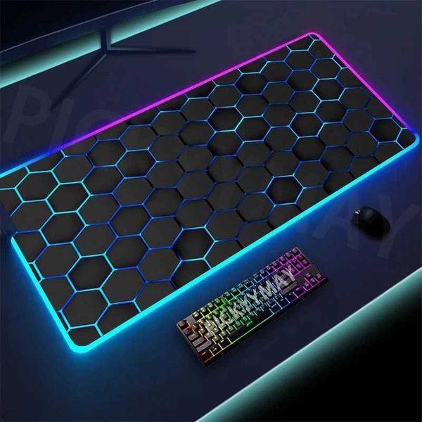 Mouse Pads Wrist Rests Geometry Art Backlight Gaming Mousepad Desk Rug RGB Gamer Mousepads Mouse Pad LED Non-Slip Rubber Mouse Mats Keyboard