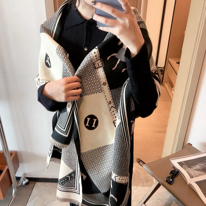 Brand designer scarf Scarf wool scarfs Horse pattern Thick Shawl Women Winter Wram Long Wraps Hijab Tassel 50x180cm with box casual very nice