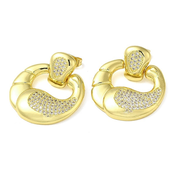 Boucles d'oreilles pendantes doubles en laiton de maïs avec zircone cubique