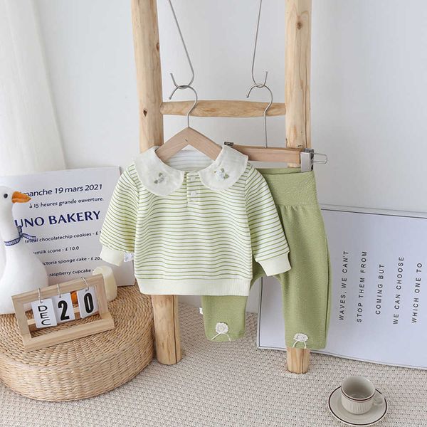 Clothing Sets Baby Spring Set Female Baby Korean Stripe Cute Two piece Set Newborn Western Outerwear Childrens Set 26NK