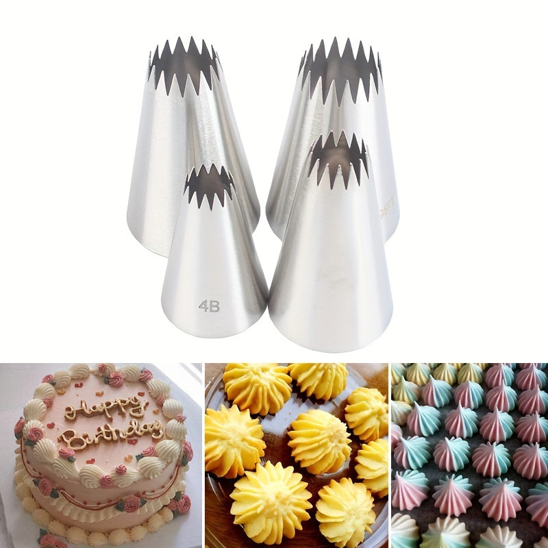 TEMU Open Straight Teeth 4pcs Set 4pcs Cookie Cutter Flower Nozzle Cake Cream Decorating Baking Tool Food Grade Stainless Steel 14teeth 18teeth
