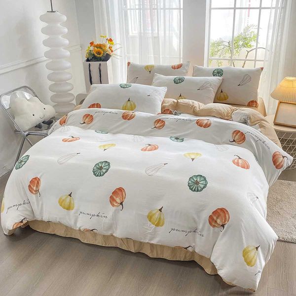 Pumpkin Duvet Cover Set with 2 Shams, Autumn Bedding Set, Fall Decor, 100% Cotton
