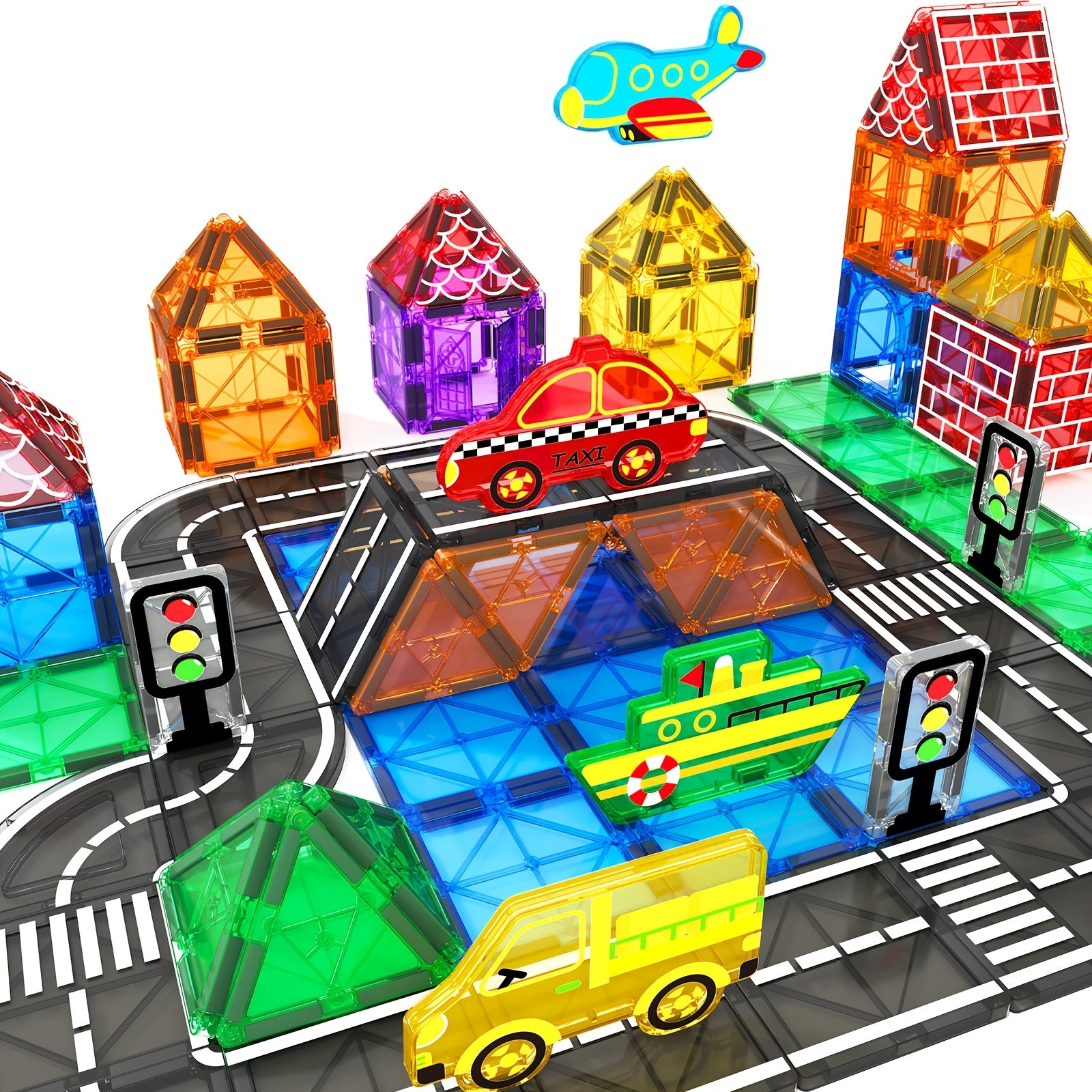 TEMU Magnetic Tiles City Kids Toys Sensory Games, Magnetic Blocks For 3+ Year Old Boys And Girls