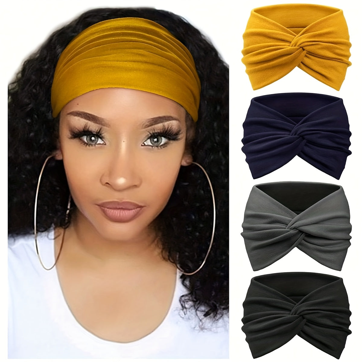 TEMU :this 4pcs Set Of Brand-new Solid Color Wide Headband Is Suitable For Women To And Tie. Suitable For Sports, Yoga, Fashionable ' Headscarves,