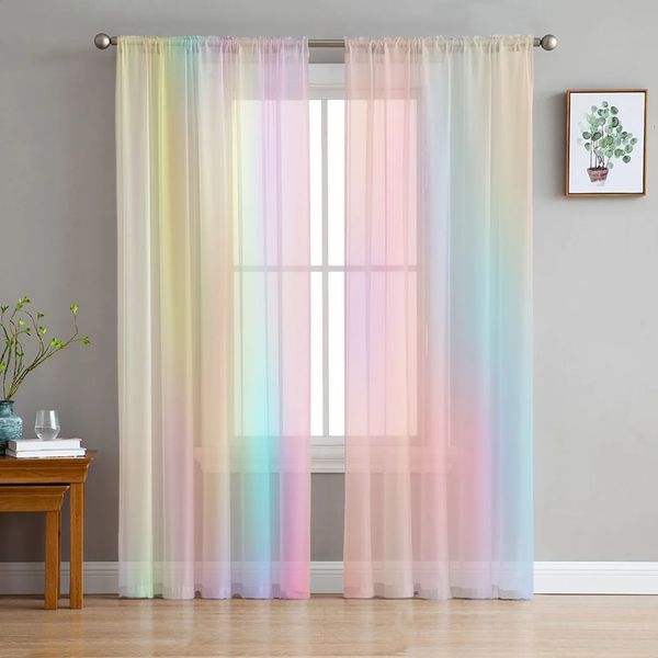 2PCS Youth Bedroom Sheer Curtain Rainbow Pink Morning Glow Kitchen Study Curtains Living Room Holiday Decor Tulle Curtains 240824