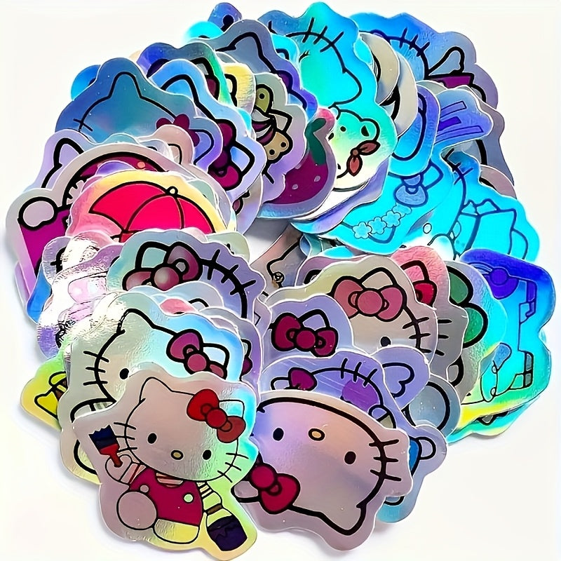 TEMU 60pcs For Hello Kitty Laser Stickers - Cute Cartoon Designs With Vibrant Colors, Laser-cut Paper, Journals, Notebooks, And Diy Crafts